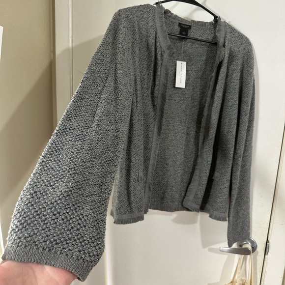 Ann Taylor size small, fringe trimmed cardigan - Picture 3 of 9